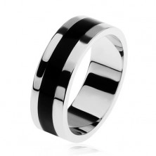 Fényes 925 ezüst gyűrű, fekete fénymázas sáv középen