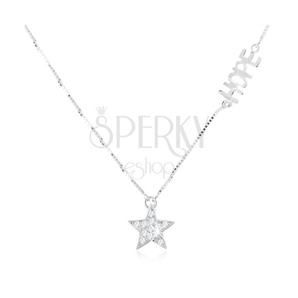 925 ezüst nyakék - finom lánc, áttetsző cirkóniás csillag, "HOPE" felirat