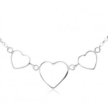 925 ezüst nyakék - három szimmetrikus szív kontúr, lánc 