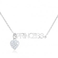 Nyakék 925 ezüstből, átlátszó cirkóniás szív, "PRINCESS" felirat