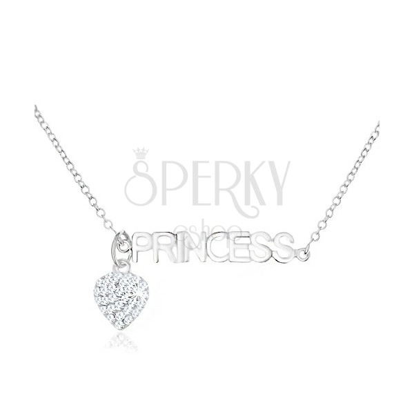 Nyakék 925 ezüstből, átlátszó cirkóniás szív, "PRINCESS" felirat