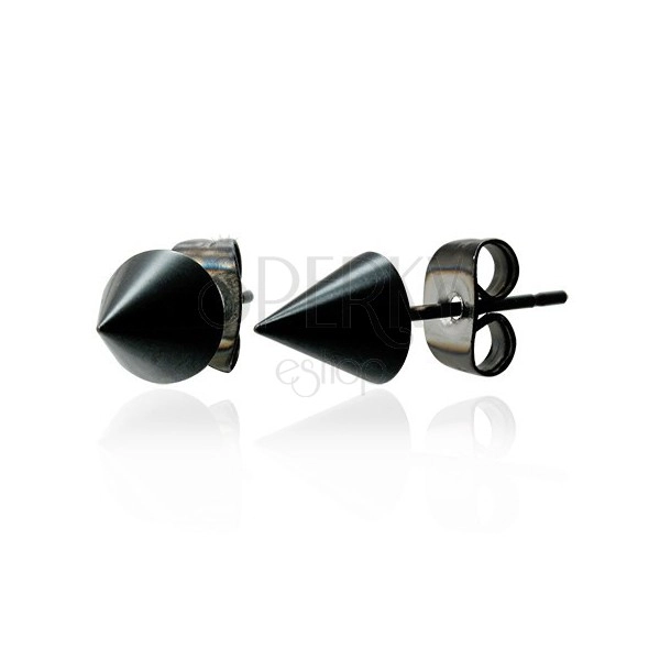 Fekete fényes fülbevaló sebészeti acélból, lemetszett kúp, 6 mm