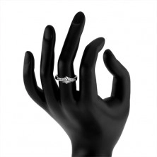 925 ezüst gyűrű, kerek átlátszó cirkónia, díszített gyűrű szárak