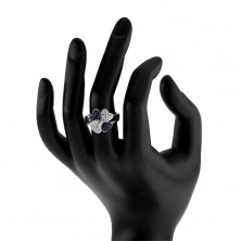 Gyűrű 925 ezüstből, négy szív - apró átlátszó és kék kövek