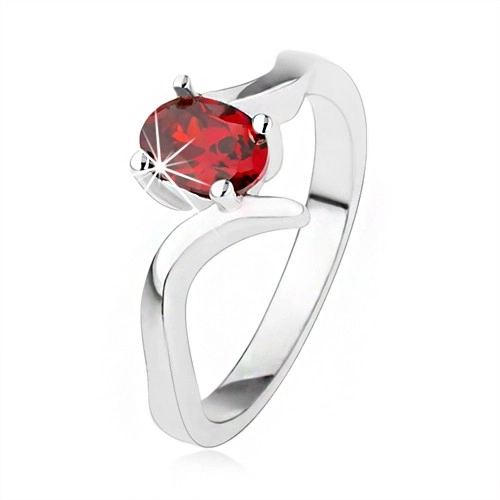 Elegáns gyűrű 925 ezüstből, rubinvörös cirkónia, hullámos szárak - Nagyság: 50