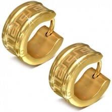 Kerek fülbevaló sebészeti acélból arany színben, görög kulcs