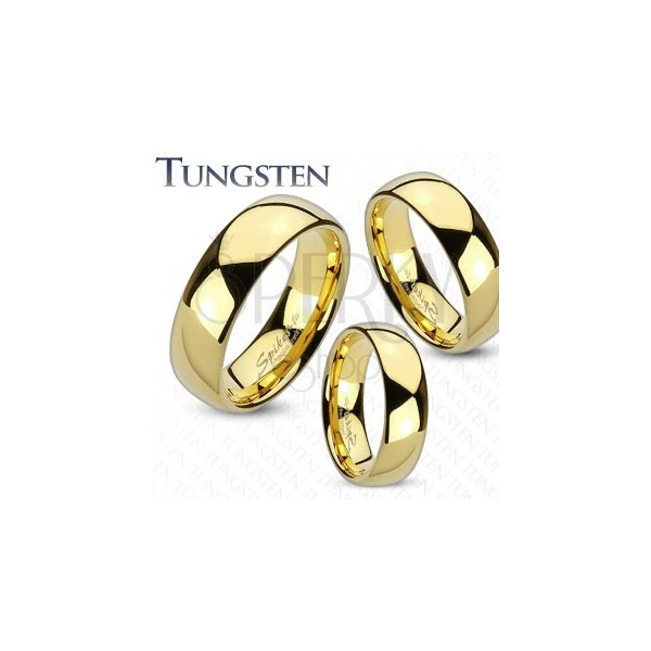 Tungsten gyűrű arany színben, fényes és sima felület, 6 mm