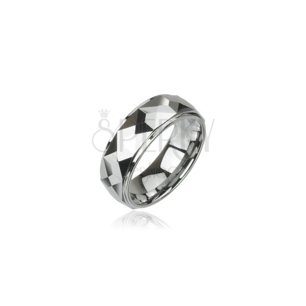 Volfrám gyűrű csiszolt szögletes lapokkal, magas fényesség, 8 mm