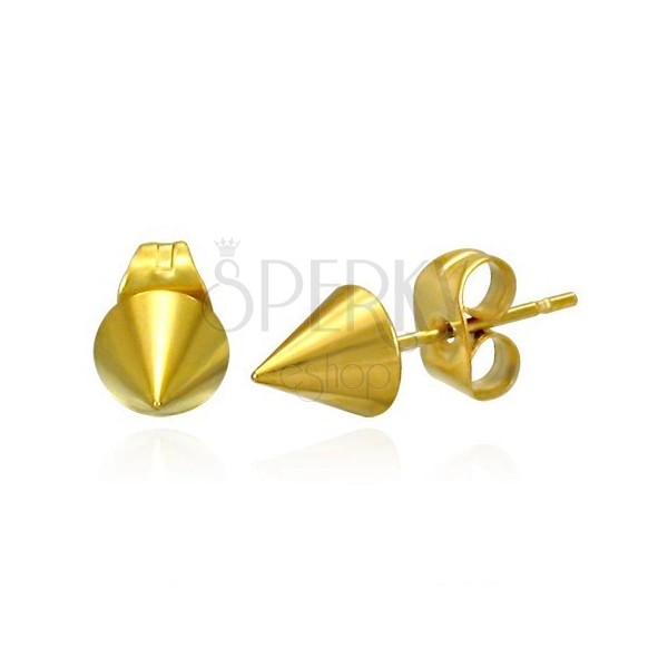 Fényes fülbevaló acélból - éles csúcsos kúp arany színben, stekkerek