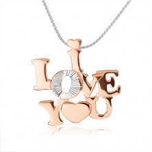 925 ezüst nyakék - fényes "I LOVE YOU" felirat réz színben