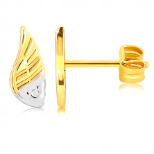 Kétszínű ródiumozott fülbevaló 9K aranyból - gravírozott angyalszárny
