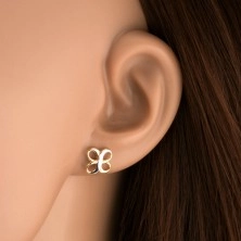 Kétszínű fülbevaló 9K aranyból - két "INFINITY" szimbólum, ródiumozott