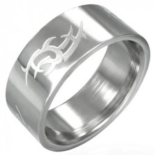 Fényes acél gyűrű - matt törzsi szimbólum