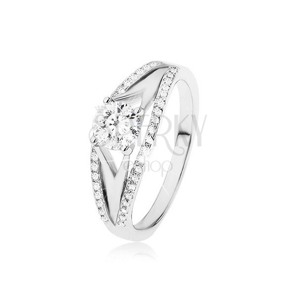 Csillogó gyűrű 925 ezüstből, nagy kerek cirkónia, gazdagon díszített szárak
