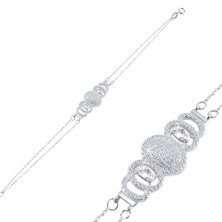 925 ezüst karkötő, kettős lánc, átlátszó cirkóniás ovális