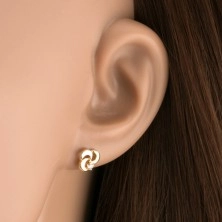 Ródiumozott fülbevaló 9K aranyból - három levél átlátszó cirkóniával, kétszínű kivitelezés