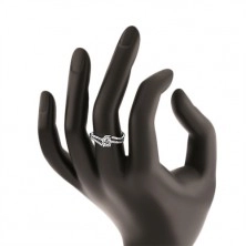 Gyűrű 925 ezüstből, kerek átlátszó cirkónia, kettős és eltolt szárak
