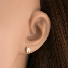Bedugós fülbevaló 9K aranyból - kétszínű magszem körvonal, átlátszó cirkóniák