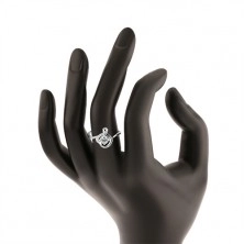 Eljegyzési gyűrű 925 ezüstből, kerek átlátszó cirkónia hulllámos szív körvonalban