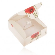 Krém papír dobozka gyűrűre vagy fülbevalóra, piros pipacs
