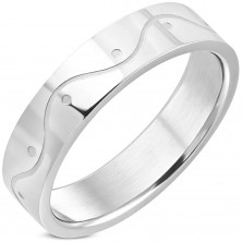 Ezüst színű sebészeti acél gyűrű - hullám, 6 mm