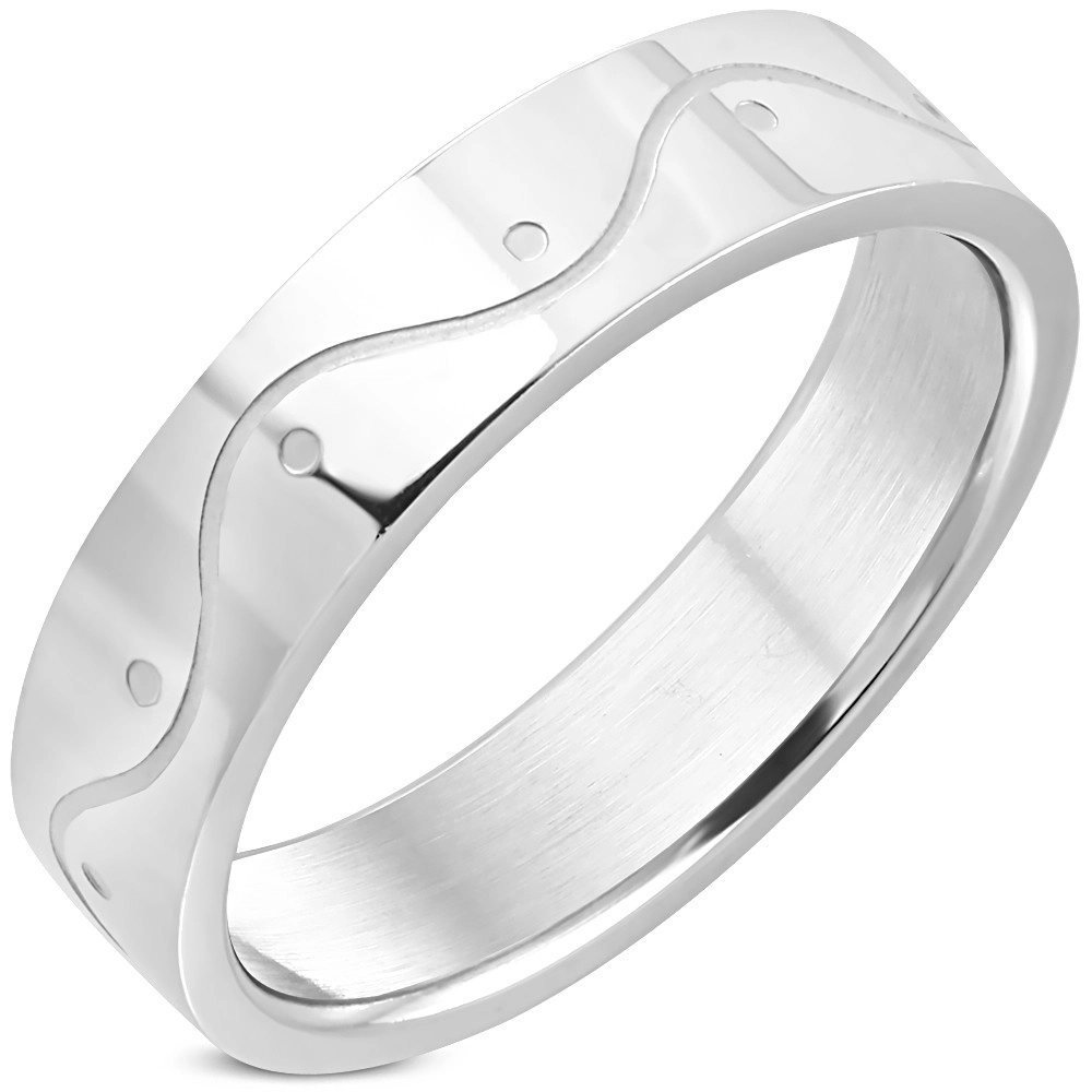 Ezüst színű sebészeti acél gyűrű - hullám, 6 mm - Nagyság: 55