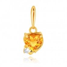 Csillogó medál 9K sárga aranyból - szív alakú citrin sárga színben, átlátszó cirkónia
