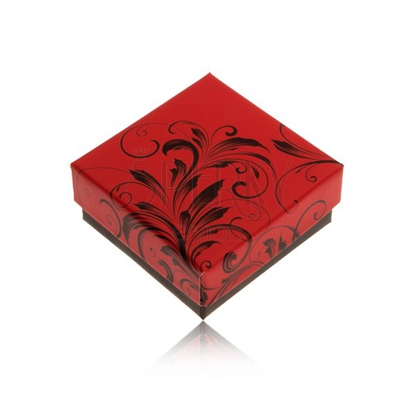 Alacsonyabb piros-fekete dobozka gyűrűre vagy fülbevalóra, minta