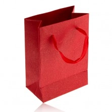 Kis papír táska ajándékra gyöngyházfényű - piros színben, piros szalagok