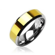 Tungsten - wolfram karikagyűrű, arany középső sáv