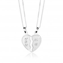 925 ezüst nyakék, kettős medál - kettétört szív, "YOU" és "ME" felirat