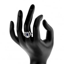Gyűrű 925 ezüstből, csillogó tulipán körvonal kék cirkóniás szemecskével