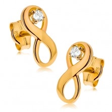 Fülbevaló sárga 9K aranyból - "INFINITY" szimbólum tiszta cirkóniával