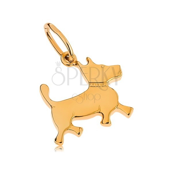 Medál 9K sárga aranyból - kicsi kutya gravírozott nyakörvvel
