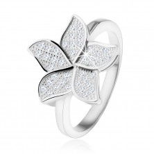 925 ezüst gyűrű, ragyogó cirkónia virág tiszta kövekkel