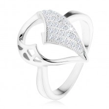 Ezüst 925 gyűrű, nagy könnycsepp aszimmetrikus kivágással, cirkónia rész