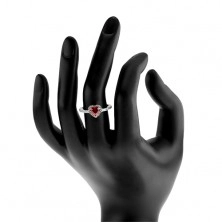 925 ezüst gyűrű - piros szív átlátszó cirkóniás kerettel
