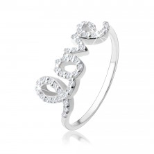 925 ezüst gyűrű, "love" felirat átlátszó cirkóniákkal kirakva