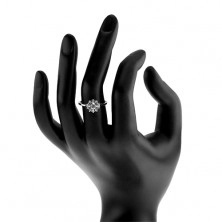 Eljegyzési gyűrű - 925 ezüstből, csillogó, átlátszó, cirkóniás napocska 