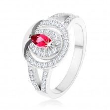 925 ezüst gyűrű, átlátszó cirkóniás karika rózsaszín cirkóniával