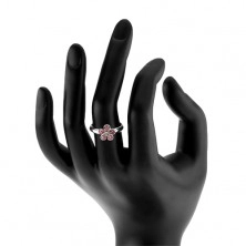 Gyűrű 925 ezüstből, élénk virág rózsaszín és átlátszó cirkóniákkal kirakva
