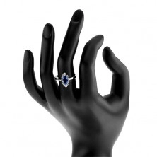 Gyűrű 925 ezüstből - sötétkék cirkóniás magszem, átlátszó kontúr