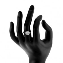 Eljegyzési gyűrű 925 ezüstből, kerek átlátszó cirkónia, csillogó keret