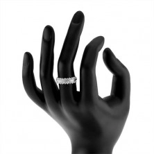 Gyűrű 925 ezüstből, csillogó cirkóniás vonalak, fényes sáv középen