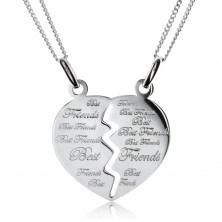 Két lánc kettős medállal - félbevágott szív "Best Friends", 925 ezüst