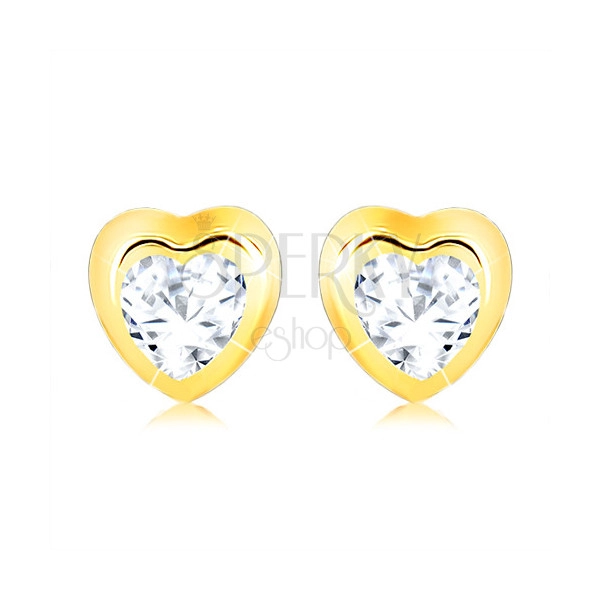 375 arany fülbevaló - fényes kontúr egyenetlen szív alakban, átlátszó cirkónia