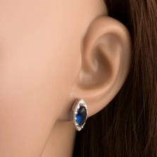Bedugós fülbevaló 925 ezüstből kék cirkóniás szem átlátszó kerettel