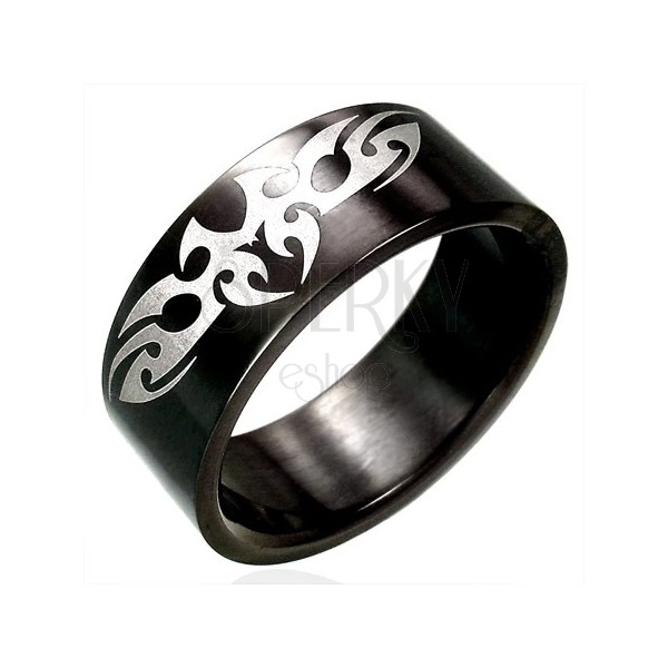 Fekete acél gyűrű - TRIBAL szimbólum