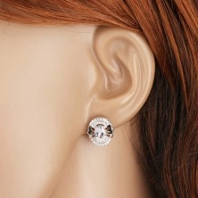 925 ezüst fülbevaló, cirkóniás ovális, pillangó hasonmás, kettős keret