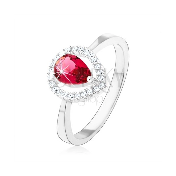 925 ezüst gyűrű, rózsaszín cirkóniás könnycsepp, csillogó kontúr